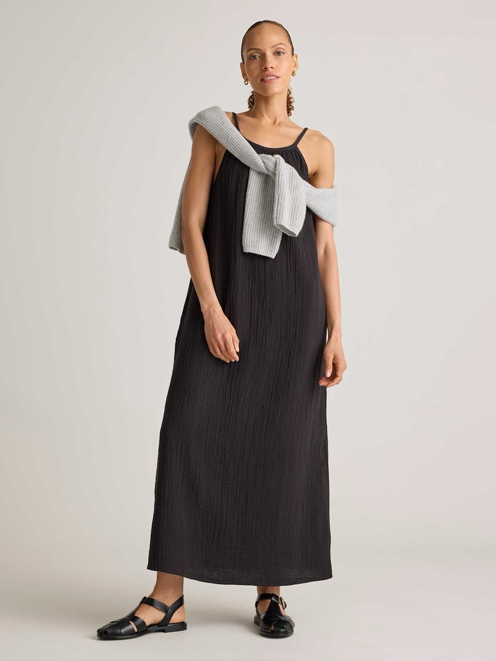Quince 100% Organic Cotton Gauze Black Maxi Dress Medium
